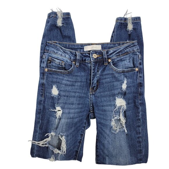 KanCan Women's Austin Mid Rise Skinny Distressed Dark Wash Jeans in a Size 3/25 - Picture 2 of 14